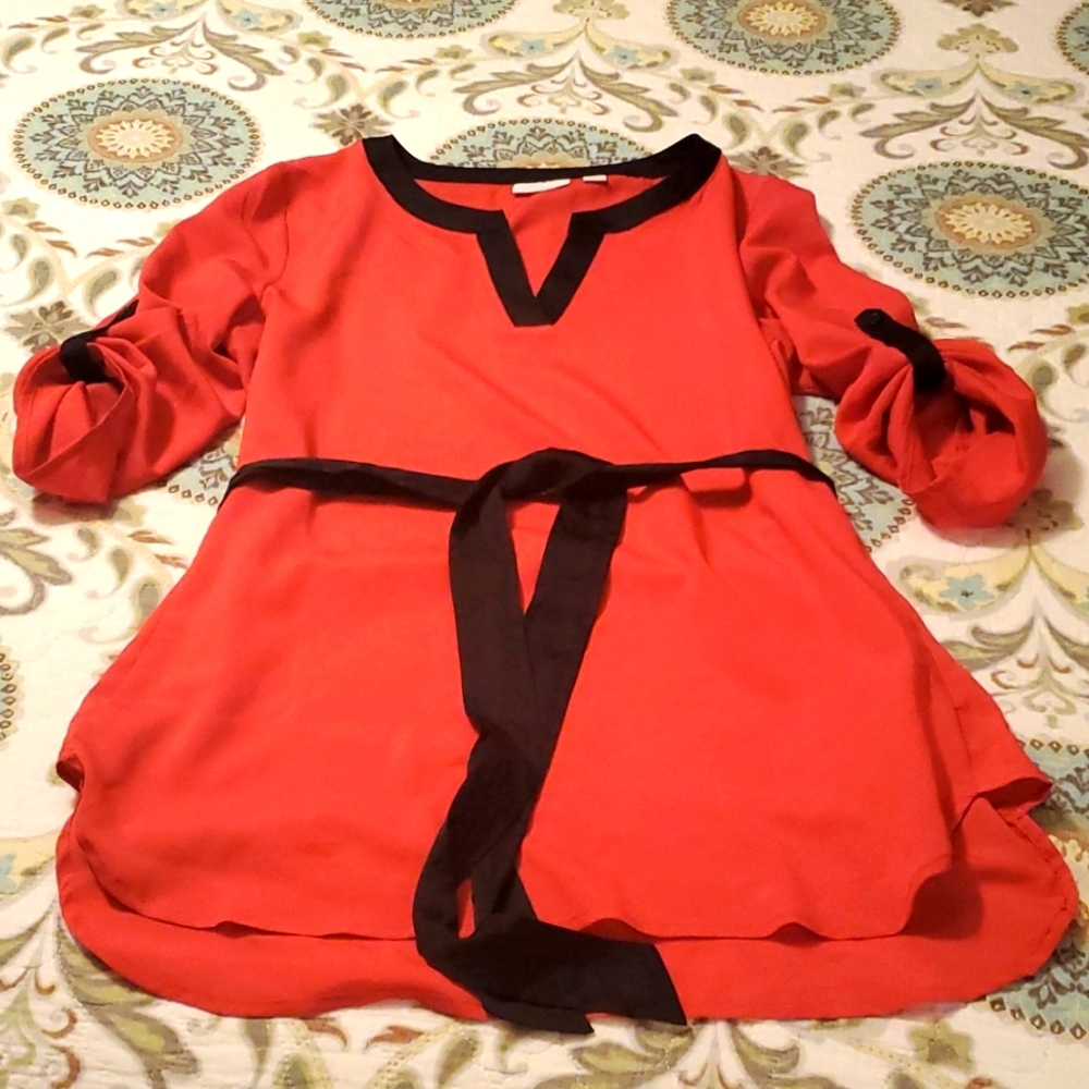 Coral V-Neck Blouse